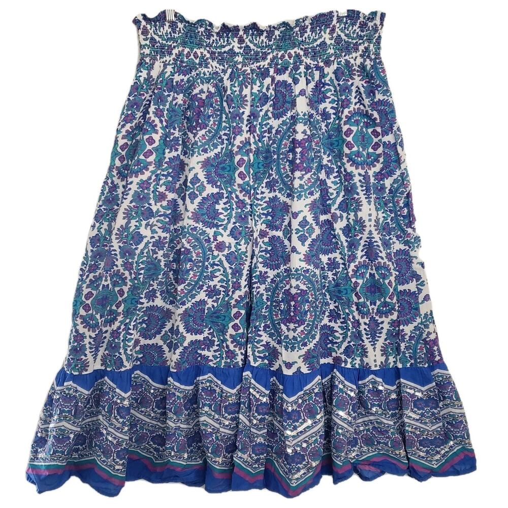 Lane Bryant 18/20 Womens Gypsy Peasant Sequined Maxi Skirt Blue Floral Boho